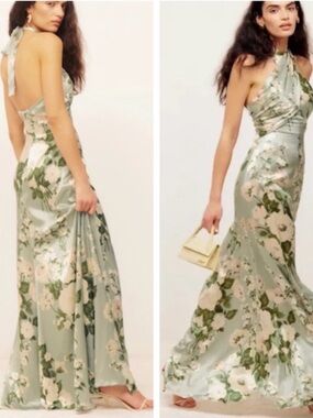 NWT Reformation Veria Silk Maxi Dress Terragon Size 8